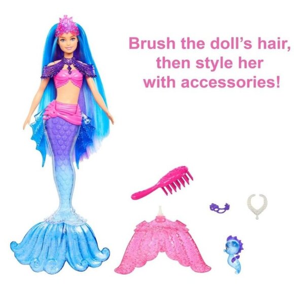Barbie Mermaid Power Doll Set, Barbie "Malibu" Fashion Doll w/Seahorse Pet & Acc - Picture 3 of 5